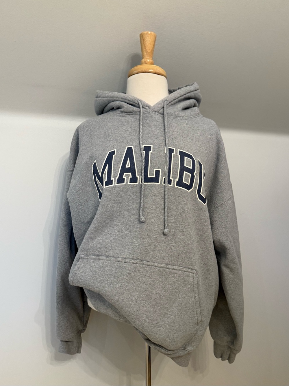 Brandy Melville Gray Malibu Hoodie with Navy Lettering